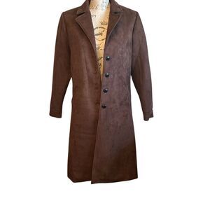 Western Vintage Style Brown Long Velour Trench Coat Womens S